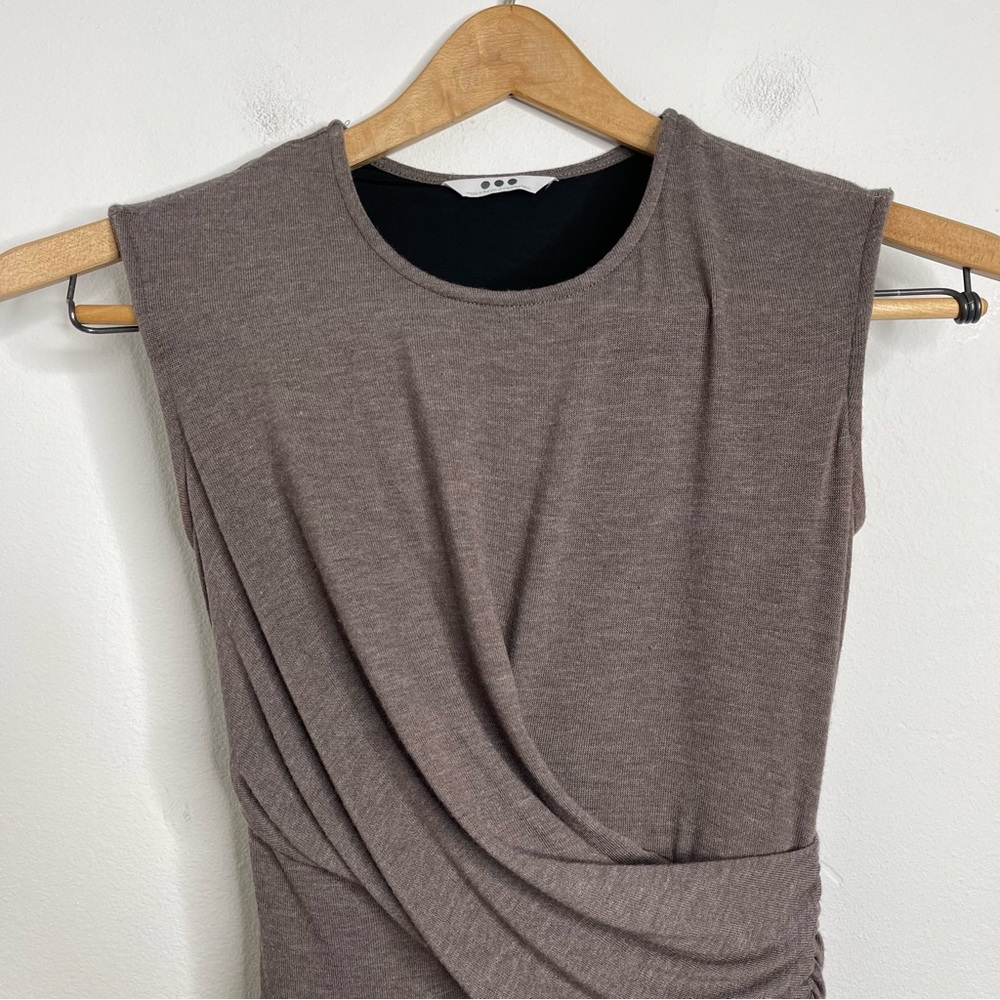 Three Dots Taupe Draped Front Sleeveless Knit Gathered Bodycon Dress Size XS - Picture 2 of 15